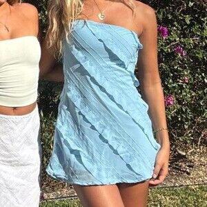 Princess Polly Lars Strapless Mini Dress Light Blue Size 4